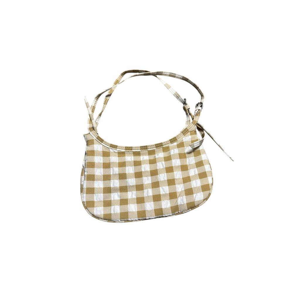 Zara Tan and White Gingham Small Shoulder Bag